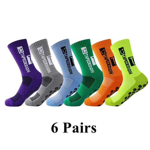 6Pairs/Lot New ANTI SLIP Tapedesign Football Socks Mid Calf Non-Slip