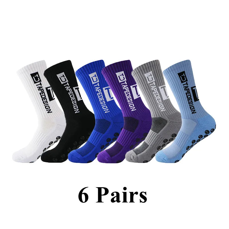 6Pairs/Lot New ANTI SLIP Tapedesign Football Socks Mid Calf Non-Slip