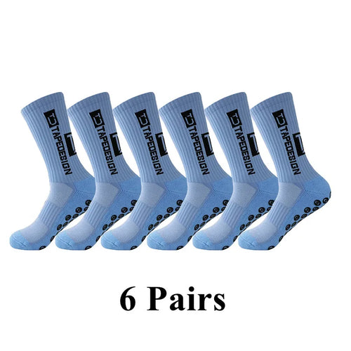 6Pairs/Lot New ANTI SLIP Tapedesign Football Socks Mid Calf Non-Slip