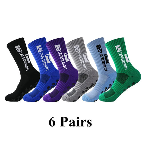 6Pairs/Lot New ANTI SLIP Tapedesign Football Socks Mid Calf Non-Slip
