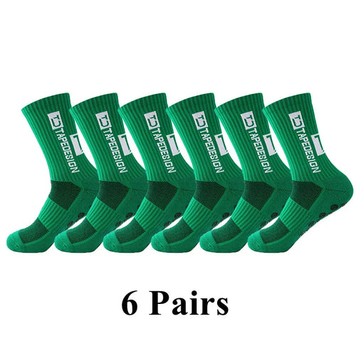 6Pairs/Lot New ANTI SLIP Tapedesign Football Socks Mid Calf Non-Slip