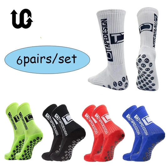 6Pairs/Lot New ANTI SLIP Tapedesign Football Socks Mid Calf Non-Slip