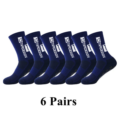 6Pairs/Lot New ANTI SLIP Tapedesign Football Socks Mid Calf Non-Slip