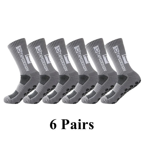 6Pairs/Lot New ANTI SLIP Tapedesign Football Socks Mid Calf Non-Slip