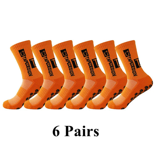 6Pairs/Lot New ANTI SLIP Tapedesign Football Socks Mid Calf Non-Slip