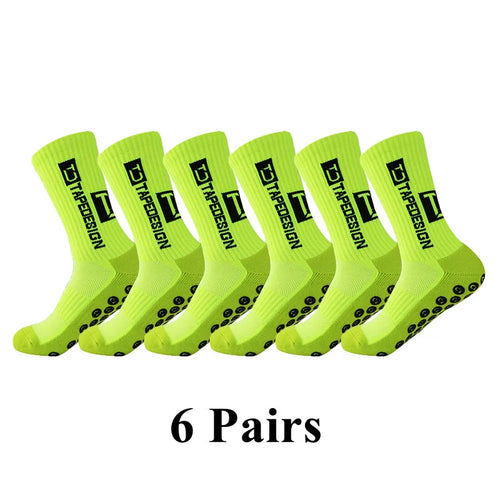 6Pairs/Lot New ANTI SLIP Tapedesign Football Socks Mid Calf Non-Slip