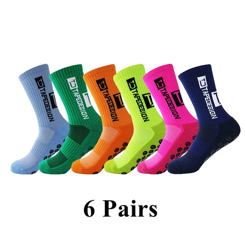 6Pairs/Lot New ANTI SLIP Tapedesign Football Socks Mid Calf Non-Slip