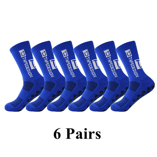 6Pairs/Lot New ANTI SLIP Tapedesign Football Socks Mid Calf Non-Slip