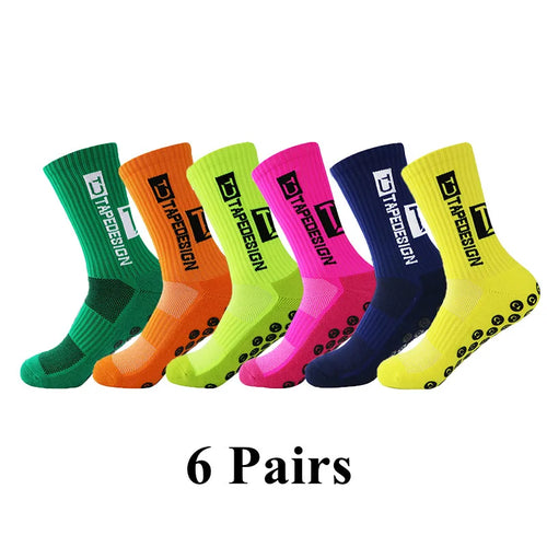 6Pairs/Lot New ANTI SLIP Tapedesign Football Socks Mid Calf Non-Slip