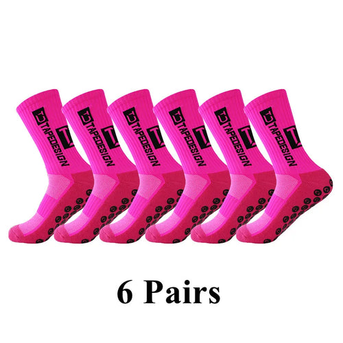 6Pairs/Lot New ANTI SLIP Tapedesign Football Socks Mid Calf Non-Slip