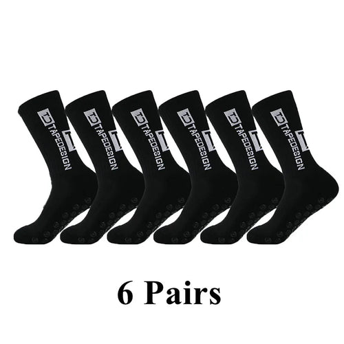 6Pairs/Lot New ANTI SLIP Tapedesign Football Socks Mid Calf Non-Slip