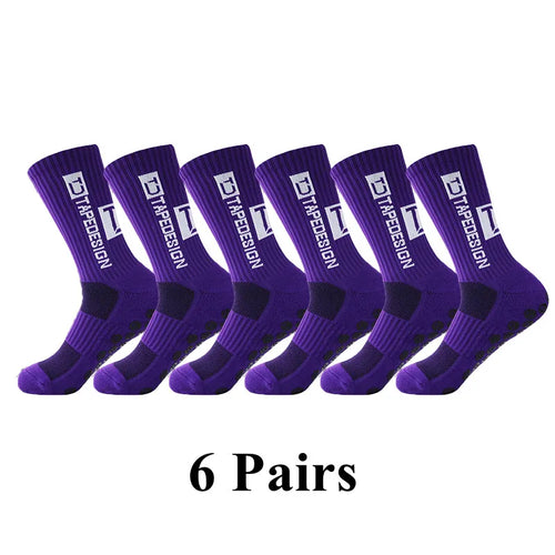 6Pairs/Lot New ANTI SLIP Tapedesign Football Socks Mid Calf Non-Slip