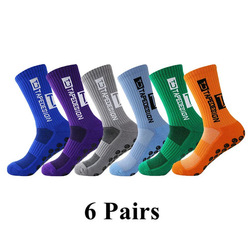 6Pairs/Lot New ANTI SLIP Tapedesign Football Socks Mid Calf Non-Slip