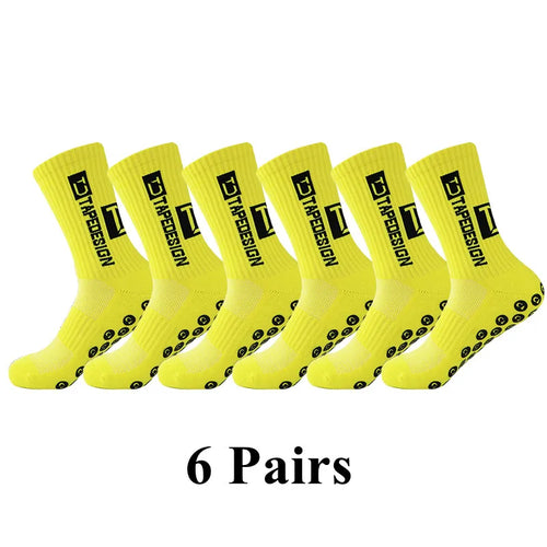 6Pairs/Lot New ANTI SLIP Tapedesign Football Socks Mid Calf Non-Slip