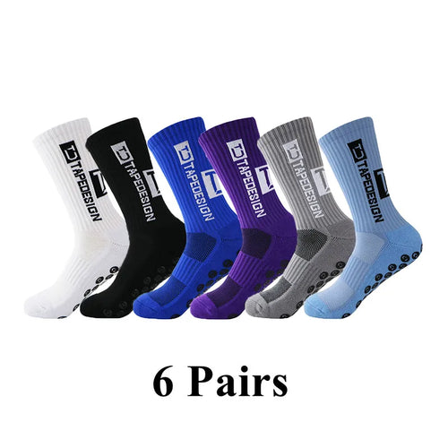 6Pairs/Lot New ANTI SLIP Tapedesign Football Socks Mid Calf Non-Slip