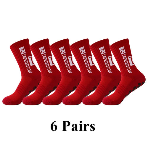 6Pairs/Lot New ANTI SLIP Tapedesign Football Socks Mid Calf Non-Slip
